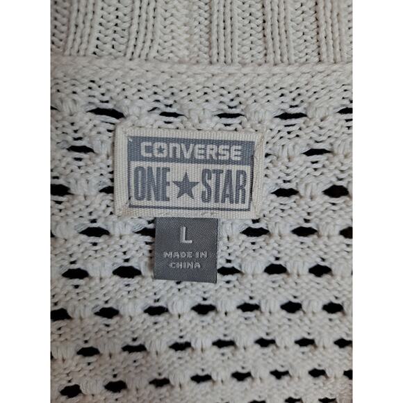 Converse One Star Women's White Cotton Open-Knit Open Front Cardigan Size L - Picture 5 of 8